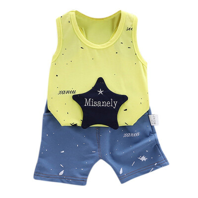 

Summer Children Baby Boys Casual Sleeveless Star Print Vest TopsShorts Suits Costume Set