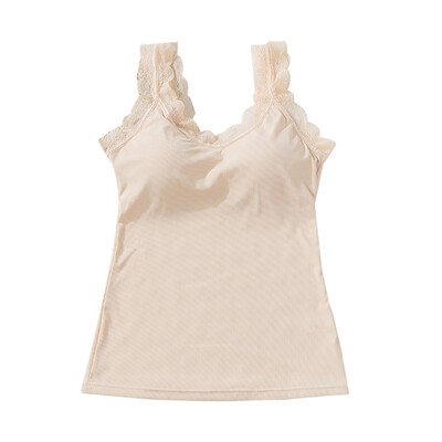 

Summer Women Sexy Sleeveless Female Padded Short O Neck Solid Lace Patchwork Slim Vest Women