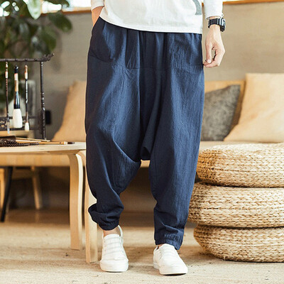 

Gobestart Mens Casual Fashion Loose Pure Color Hip Hop Style Cotton And Linen Length Pant