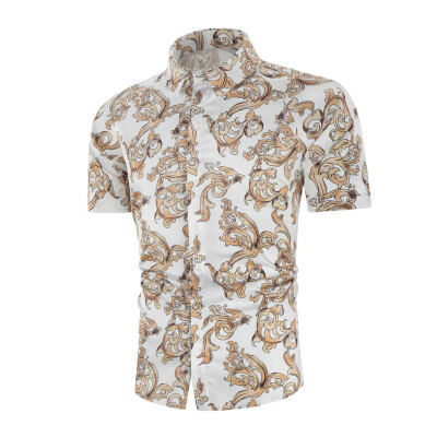 

Tailored Mens Fashion Printed Splicing Colorful Stripe Short Sleeve Loose Henley Shirt
