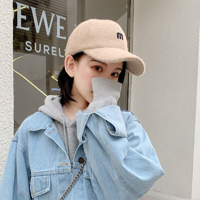 

Hat female winter Korean wave embroidery baseball cap casual Joker autumn plush padded fashion couple Cap