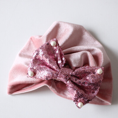 

Infant Toddler Solid Cap Pearl Edge Bow-Knot Hat For Kids Girls Newborn Hat