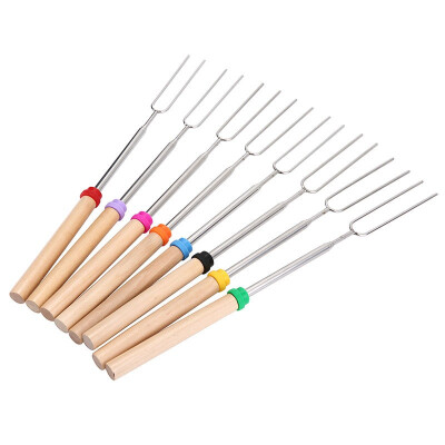 

8 pcsset Outdoors Tableware BBQ Roast Barbecue Needle Skewers Wooden Handle Stainless Steel Fork Camping Dining Tools