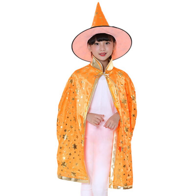 

Children Halloween Constume Cosplay Clothing for Witch Set HatPoncho&HAT Star printing Night Party Fancy Dress Carnival