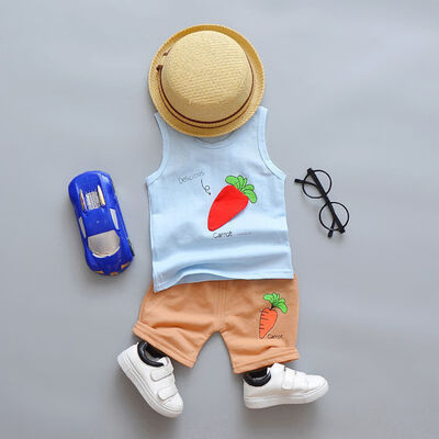 

Summer Baby Boys Clothes Casual Sleeveless Fashion Carrot Print T-shirt TopsShorts Costume Set kids clothes