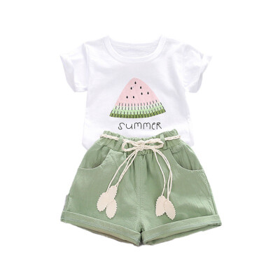 

toddler girl clothes short sleeve suit cute watermelon print girls soft casual shorts two-piece