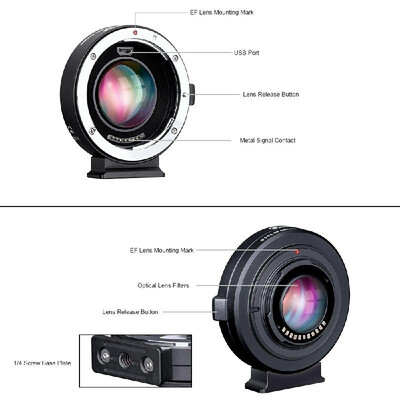

Commlite AEF-MFT Booster Auto Focus AF Lens Mount Adapter 071X Focal Reducer Enlarge Aperture USB Update for Canon EF Lens to M4