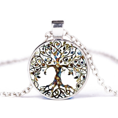 

Vintage Natural Crystal Quartz Gemstone Tree of Life Pendant Necklace Jewelry Gifts