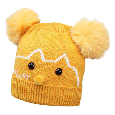 

Winter Warm Baby Hats Kids Baby Ball Design Hats Cartoon Print Knitted Wool Hemming Caps