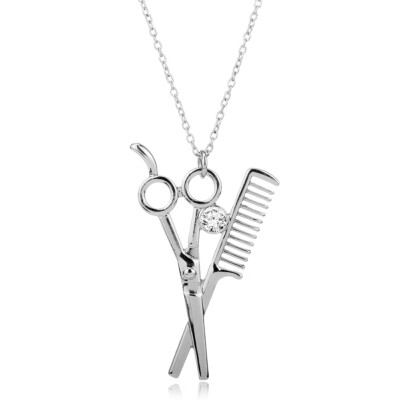 

Crystal Barber Hair Dresser Scissors Comb Pendant Necklace