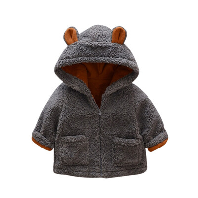 

Autumn Winter Infant Baby Kids Boys Girls Long Sleeve Cotton Outerwear Cute Cartoon Bear Shape With Ear Design Hooded Outerwear