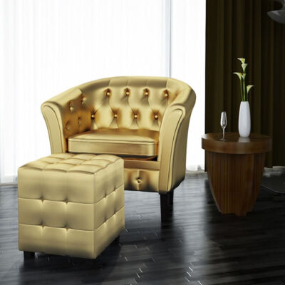 

Artificial Leather Tub Chair Armchair with Footrest Gold