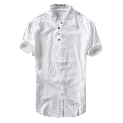

Toponeto Mens Causal Shirt Short Sleeve Top Button Linen Solid Color Loose Blouse