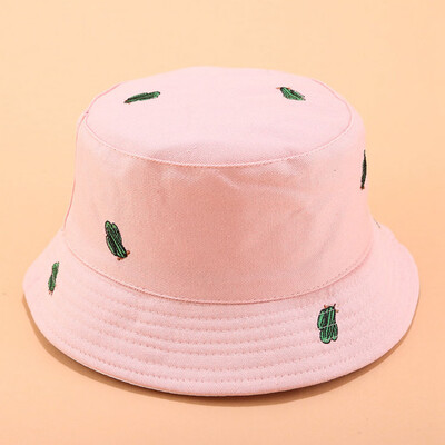 

Cactus Embroidery Double Sided Cotton Bucket Hat Summer Outdoor Fisherman Hat Casual Sun Hats For Unisex Women Men