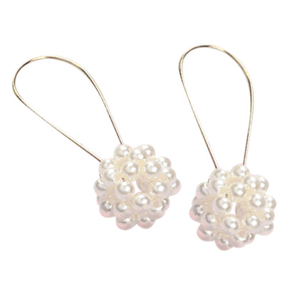 

Elegant Ladies Alloy Faux Pearl Round Ball Long Pendant Dangle Drop Earrings