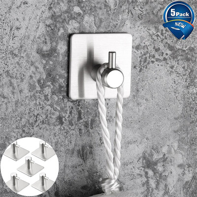 

〖Follure〗5 Pcs Self-Adhesive Towel Hook Wall Hook Stainless Steel Without Drilling