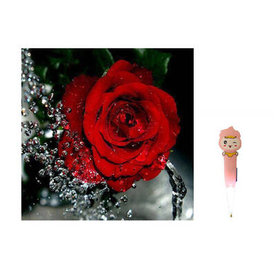 

5D Red Rose Flower Rhinestone Cross Stitch DIY Crystal Floral Needlework Home Office Embroidery Diamond Painting with Drill Pen