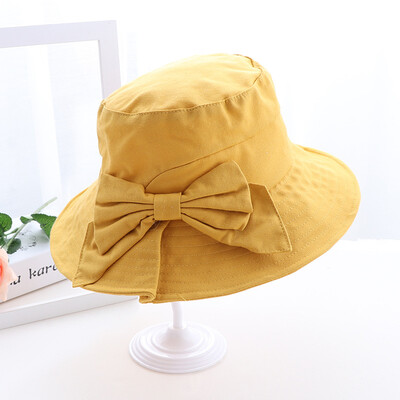 

2019 new summer Korean bow Ruffle hat brim womens hat folding cotton linen hat sun basin hat