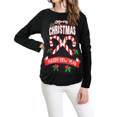 

Christmas Maternity Letter Printed T-Shirt Long-Sleeved Round Neck Dress