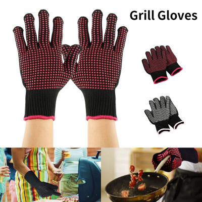 

1 Pair Baking Grilling Oven Gloves Heat Resistant BBQ Gloves Mitts Anti-slip Hair Style Gloves