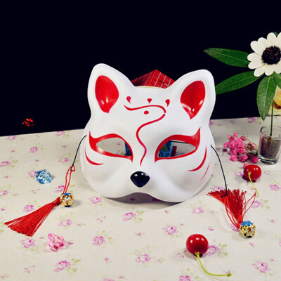 

Half Face Fox Mask Japanese Anime Hand Painted Kitsune Halloween Cosplay Mask Portable Party Mask