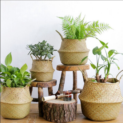 

Home Garden Seagrass Wickerwork Basket Rattan Foldable Hanging Flower Pot Planter Woven Dirty Laundry Basket Storage Basket