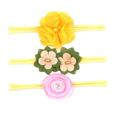 

3 Pcs Baby Girl Sweet Floral Print Elastic Headbands Holiday Party Hair Band Headwear Accessories