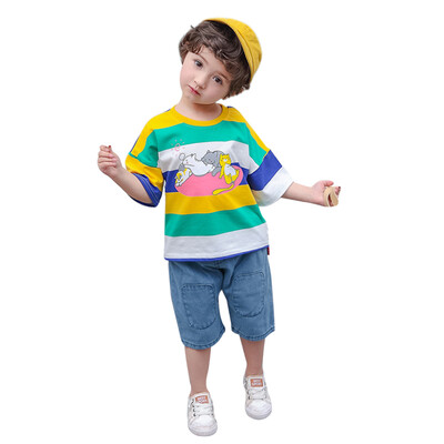 

Summer Kids Boy Sets Striped Cartoon Print Short Sleeve Tops Blouse T-shirtShorts Casual Outfits Sets