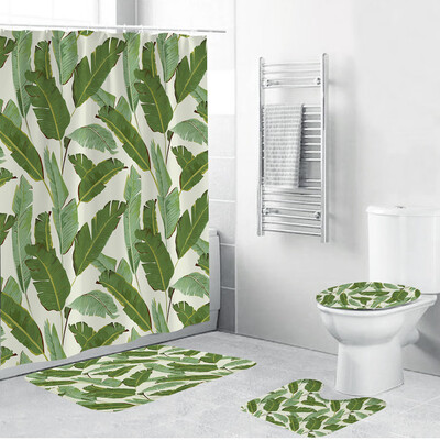 

Gobestart 4PCS Non Slip Toilet Polyester Cover Mat Set Bathroom Shower Curtain