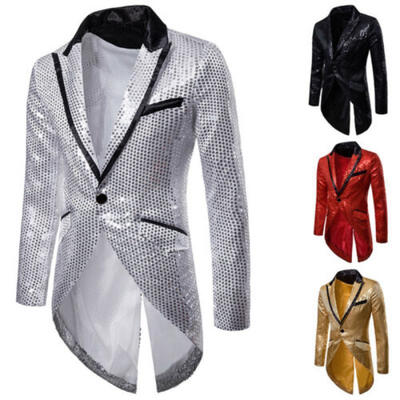 

US Men Swallow-tailed Sequin Coat Tuxedo Banquet Tail Blazer Costume Suit Jacket