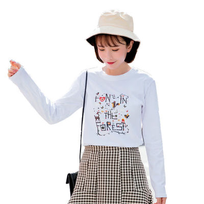 

Womens T-shirt Cartoon Print Pullover Round Neck Long-sleeved Casual T-shirt Tops