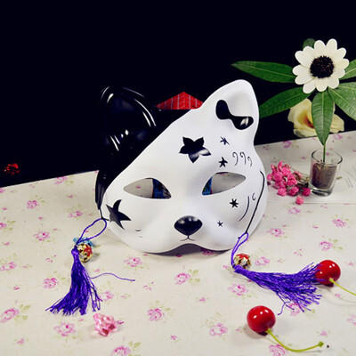 

Half Face Fox Mask Japanese Anime Hand Painted Kitsune Halloween Cosplay Mask Portable Party Mask