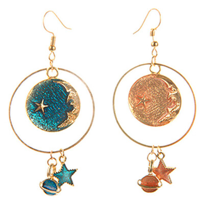 

Asymmetric Style Blue Planet Earrings Moon Star Drop Dangle Ear Jewelry New