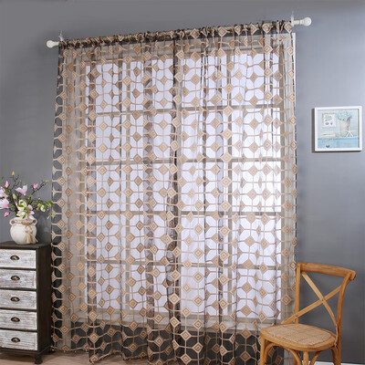

Gobestart Lattice Sheer Curtain Tulle Window Treatment Voile Drape Valance 1 Panel Fabric