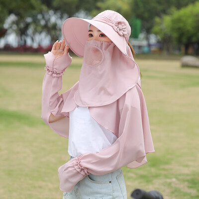 

Sunshade Hat Womens Summer Travel Bike Electric Vehicle Windproof Sunscreen Hat UV Cover Face Big Edge Tea Picking Hat