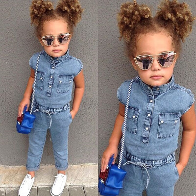 

Girls Summer Cool Denim Sleeveless Overalls