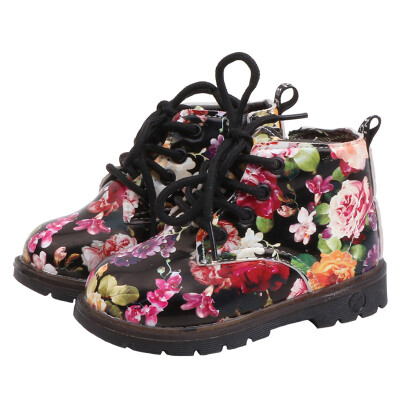 

Spring Autumn Winter 0-5Y Baby Kids Boy Girl Synthetic Boots Fashion Flats Breathable Anti-Slip Soft Soled Flower Printing Boots