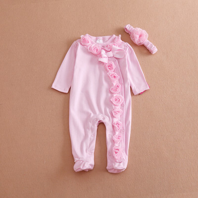 

newborn Baby Girl Clothes BowFlowers Romper Clothing Set Jumpsuit & Headband 2PCS Cute Infant Jumpsuit Baby