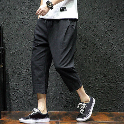 

Tailored Mens Summer Fashion Leisure Pure Color Linen Loose Calf-Length Haren Pants