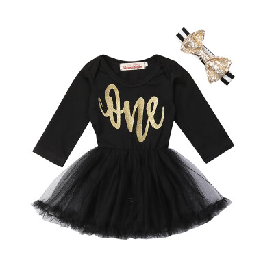 

Spring Autumn Casual Fashion Baby Girl Letter Printing Long Sleeve Mesh Cute Princess Dress