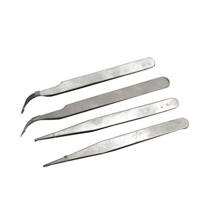 

4pcs Curved Straight Stainless Steel Tweezers Kit Jewelry-making Laboratory Work Nail Art Tools
