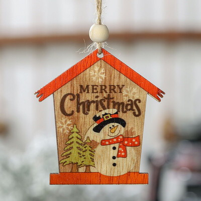 

2Pcs House Shape Christmas Santa Claus\Snowman Wooden Pendants Ornaments Wood Material Xmas Tree Christmas Diy Decor Supplies