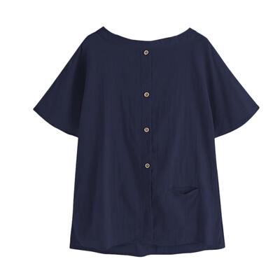 

Vintage Cotton Blouse Tops 2019 Summer Women Blouses Short Sleeve Buttons Casual Shirt Pockets Patchwork Loose Blusas Oversized