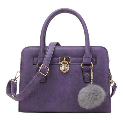 

Retro Women Plush Ball Pendant Handbag Faux Leather Crossbody Shoulder Bag Pouch