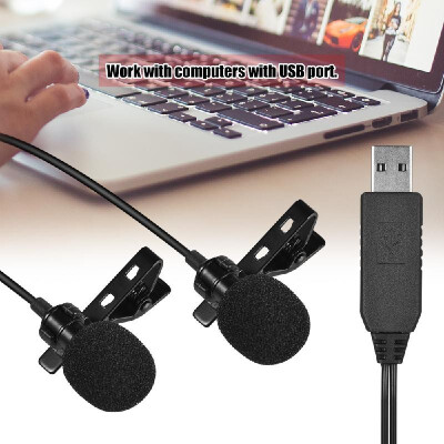 

Andoer 6m20ft USB Dual-head Lavalier Lapel Microphone Clip-on Omnidirectional Computer Mic for Windows Mac Video Audio Recording