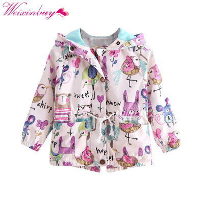 

WEIXINBUY Girls Coats&Jackets Kids 2018 Spring Top Brand Children For Girls Clothes Cartoon Print Outerwear Hooded For 1-5Y