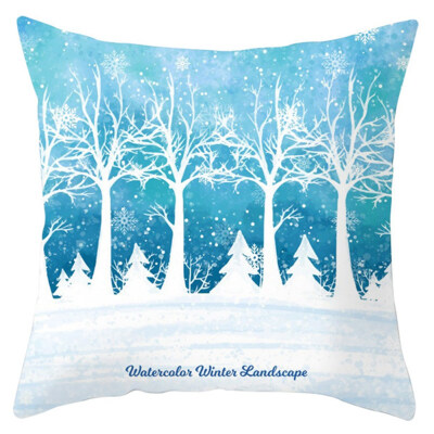 

New Christmas Blue Snow Scene Golden Snowflake Pillow Case Waist Throw Cushion Cover Home Decor Xmas Decor