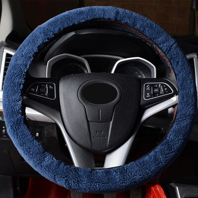 

Wool Furry Fluffy Thick Soft Car Auto Steering Wheel Cover Winter Warm Dark Blue