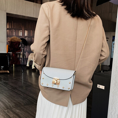 

Tailored Fashion Women Rivets Bag Solid Color Messenger Bag Shoulder Bag Hasp HandBag