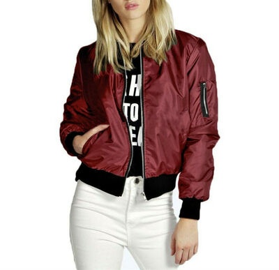 

Womens Ladies Jacket Flight Coat Zip Up Biker Casual Loose Tops Clothes Outwear